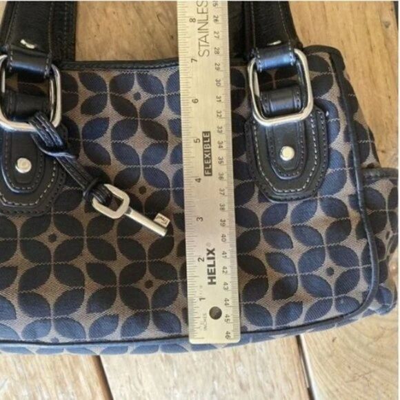 Fossil Black & Brown Multi Canvas Zip Satchel Handbag Hobo Purse Carryall Tote - Picture 8 of 12